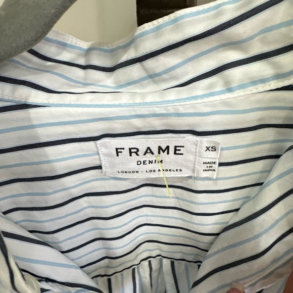 FRAME Blue White Cravat Poplin Striped Cotton Shirt (101) - Picture 6 of 7